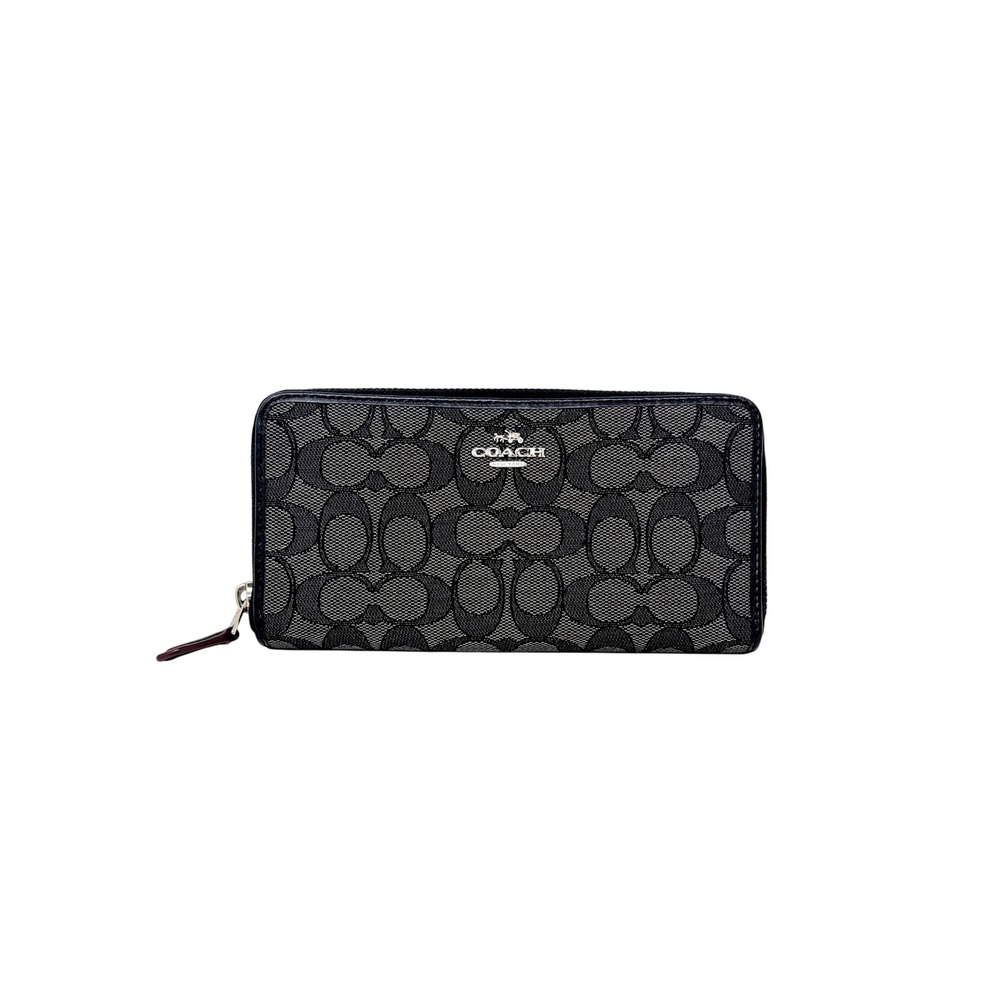 Coach‎ F54633 Signature Jacquard Accordion Zip Around Wallet Black Gray